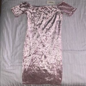 Off the shoulder pink velvet dress